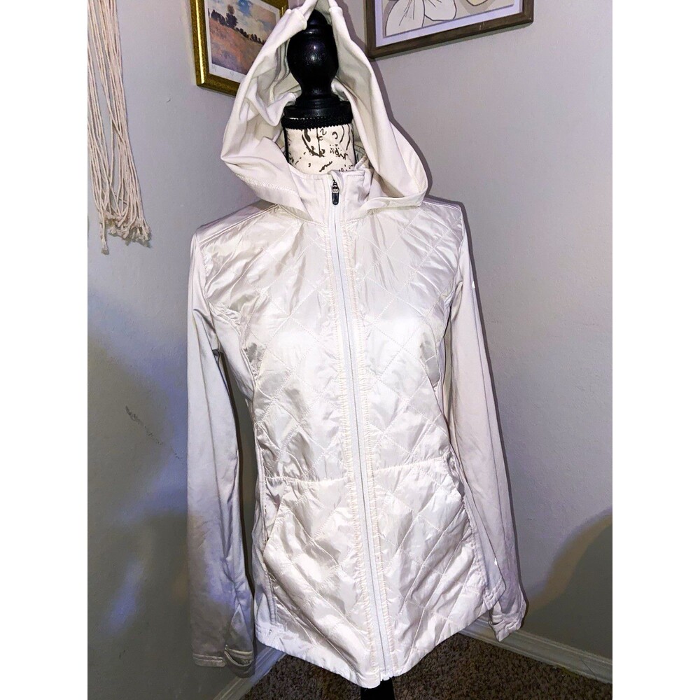 BCG Women's White Hooded Full Zip Jacket w/ Zip Pockets Polyester Mid-Length M